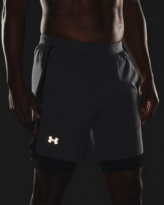 Men's UA Launch Run 2-in-1 Shorts, Gray, pdpMainDesktop image number 4